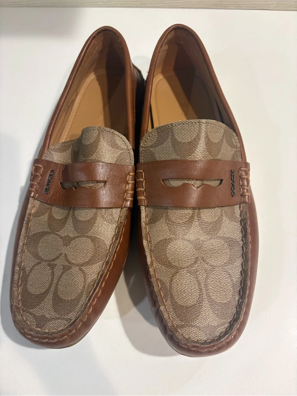 Coach Men's Tan/Brown Signature Canvas & Leather Penny Loafers